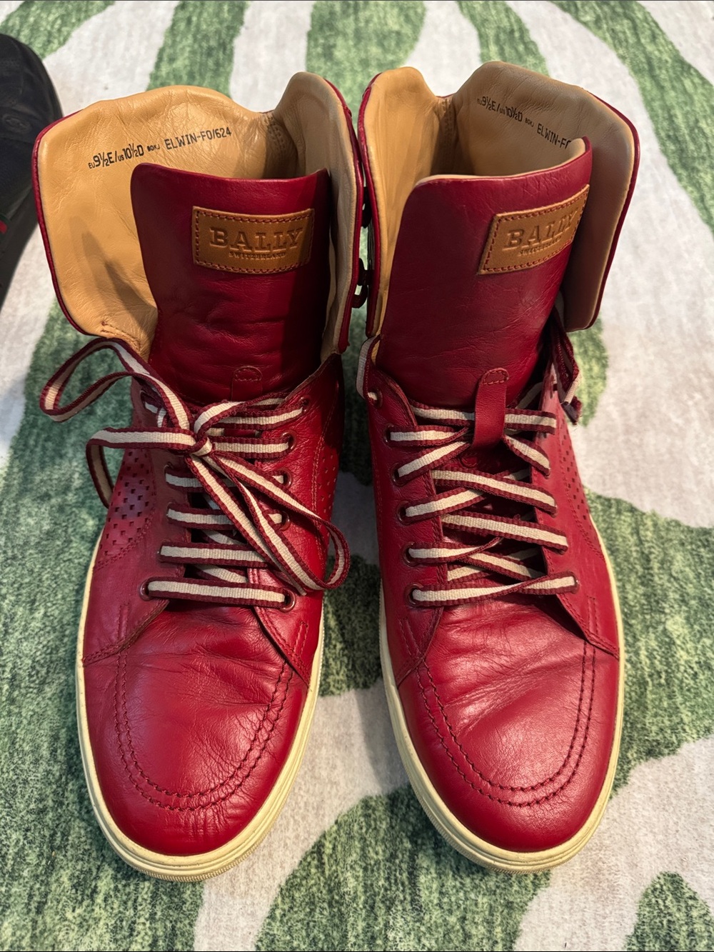 Bally Men’s Red Leather High-Top Boots with Tan Lining